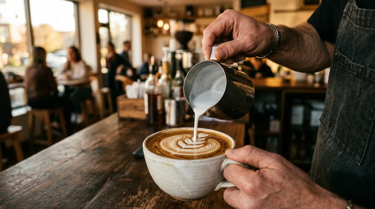 Latte art on a homemade cappuccino
