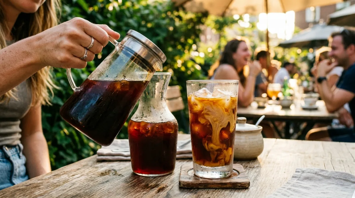 Cold brew coffee in a glass carafe