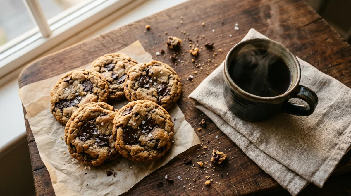 Coffee paired with chocolate chip cookies