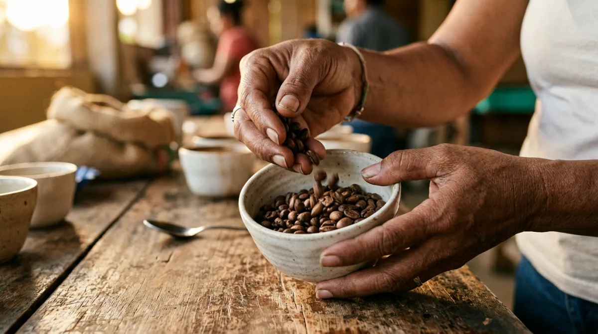 Specialist examining specialty coffee beans
